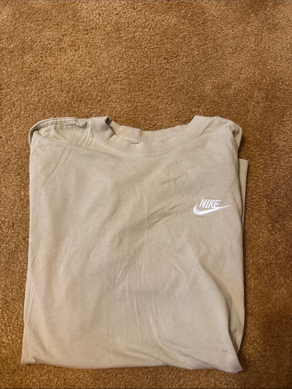 Nike Men's Beige/Tan Short Sleeve Crewneck Tee with White Logo